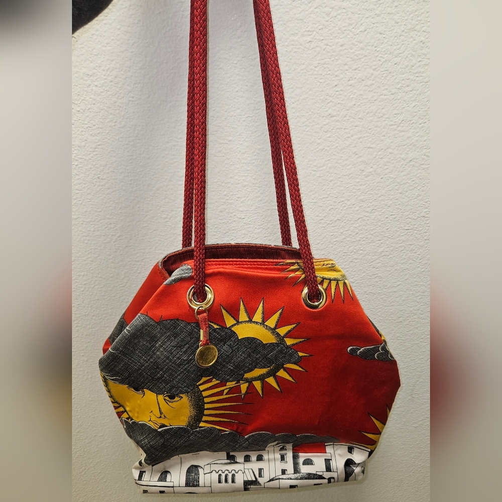 VINTAGE FORNASETTI MADE IN ITALY MILANO ARTSY COLORFUL SUN LANDSCAPE PURSE BAG - Picture 5 of 16